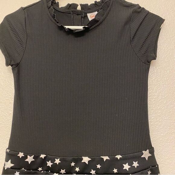 Wonder Nation Girls Foil silver star black short sleeve ribbed dress L 10/12 - Picture 3 of 9